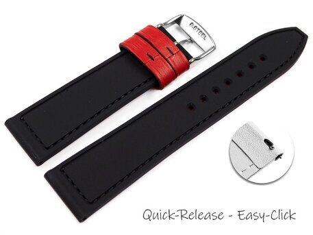 Schnellwechsel Uhrenarmband Silikon-Leder Hybrid  rot-schwarz 18mm Stahl