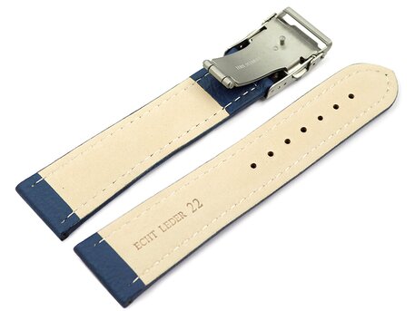 Faltschliee Uhrenband Leder genarbt blau wN 18mm 20mm 22mm 24mm 26mm