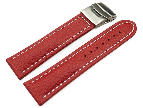 Faltschliee Uhrenband Leder genarbt rot wN 18mm 20mm 22mm 24mm 26mm