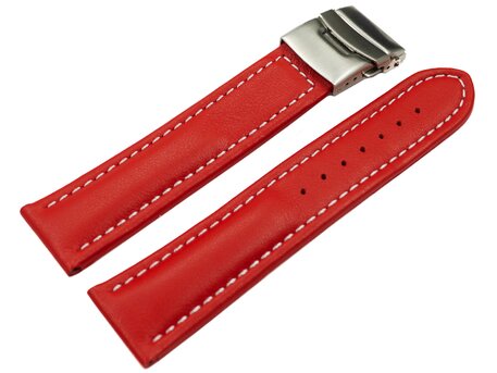 Faltschliee Uhrenband Leder Glatt rot wN 18mm 20mm 22mm 24mm 26mm