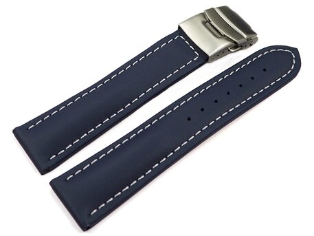 Faltschliee Uhrenband Leder Glatt dunkelblau wN 18mm 20mm 22mm 24mm 26mm