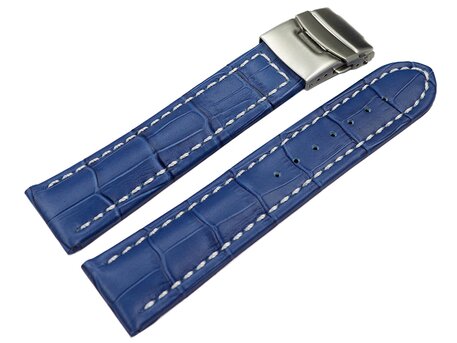Faltschliee Uhrenarmband Leder Kroko blau wN 18mm 20mm 22mm 24mm 26mm