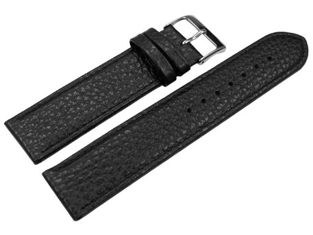 XL Uhrenarmband weiches Leder genarbt schwarz 12mm Stahl