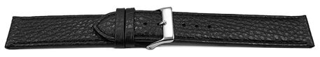 XXL Uhrenarmband weiches Leder genarbt schwarz 14mm Stahl
