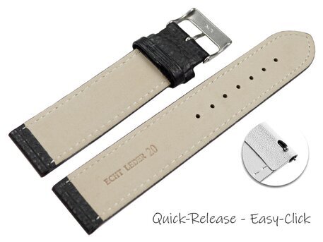 XL Schnellwechsel Uhrenarmband weiches Leder genarbt schwarz 12mm Stahl