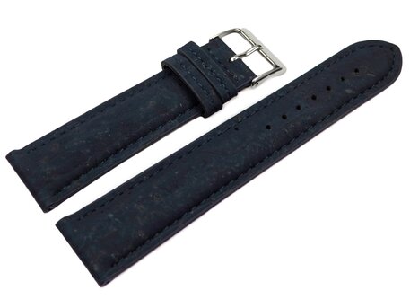 Veganes Uhrenband leicht gepolstert Kork dunkelblau 22mm Schwarz