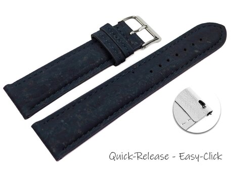 Veganes Schnellwechsel Uhrenband leicht gepolstert Kork dunkelblau 14mm Stahl