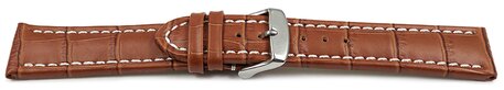 Correa de reloj XL de cuero acolchado con relieve de cocodrilo marrón claro 18mm 20mm 22mm 24mm